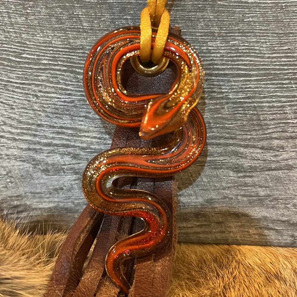 Handmade Glass Snake with Gold Detail on Satin Cord
